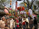 Colorful stalls, colorful visitors