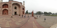 Left side view of Southern Gate of Akbar Tomb towards parking