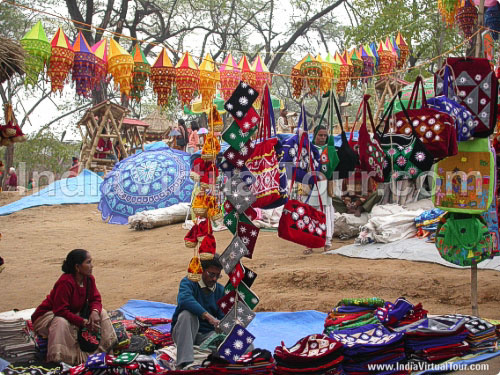 Embroidered bags and hangings