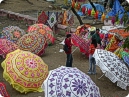 Colorful embroidered umbrellas ideal for lawns, roofs etc.