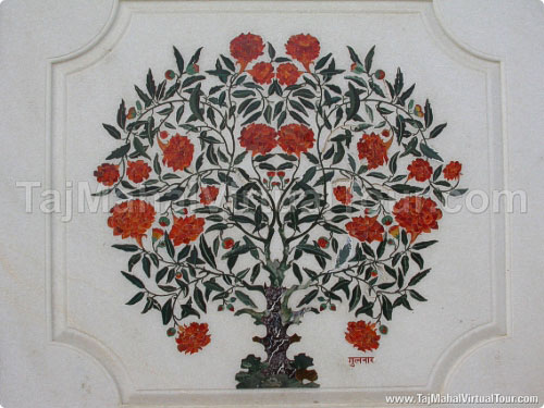 Exceptional stone inlay work in walls of Radha Swami Samathi
